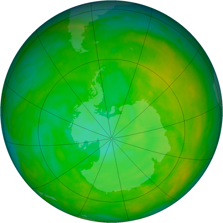 Antarctic ozone map for 11 December 1991